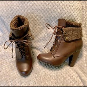 Bamboo Sweater Cuff Down Lace Up Booties